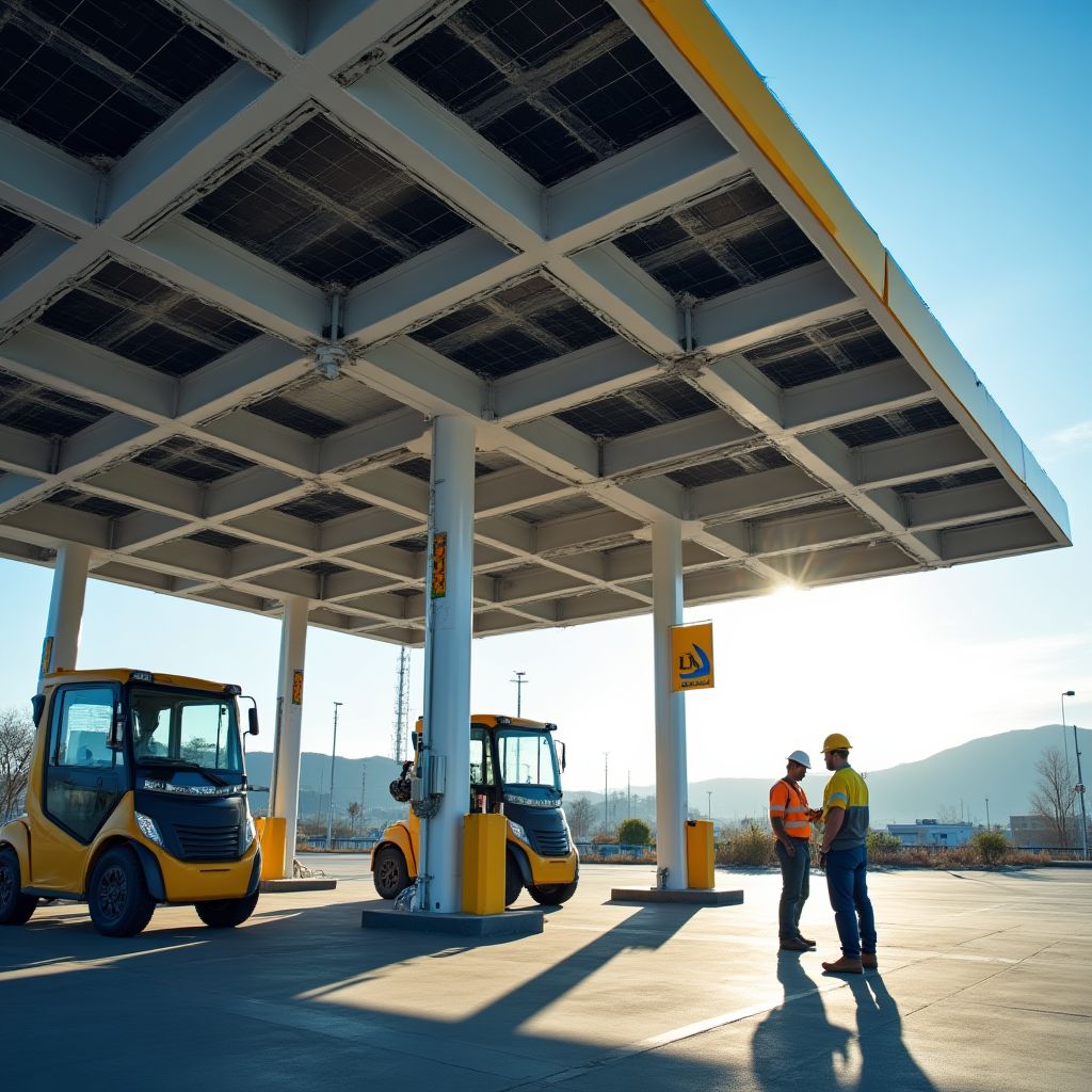 Paneles solares en una estación YPF